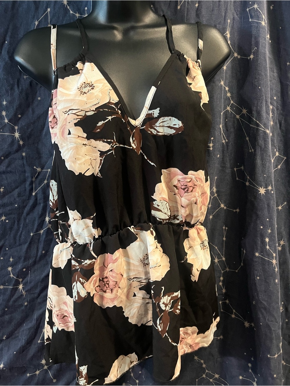 Black Floral Spaghetti-Strap Camisole Top